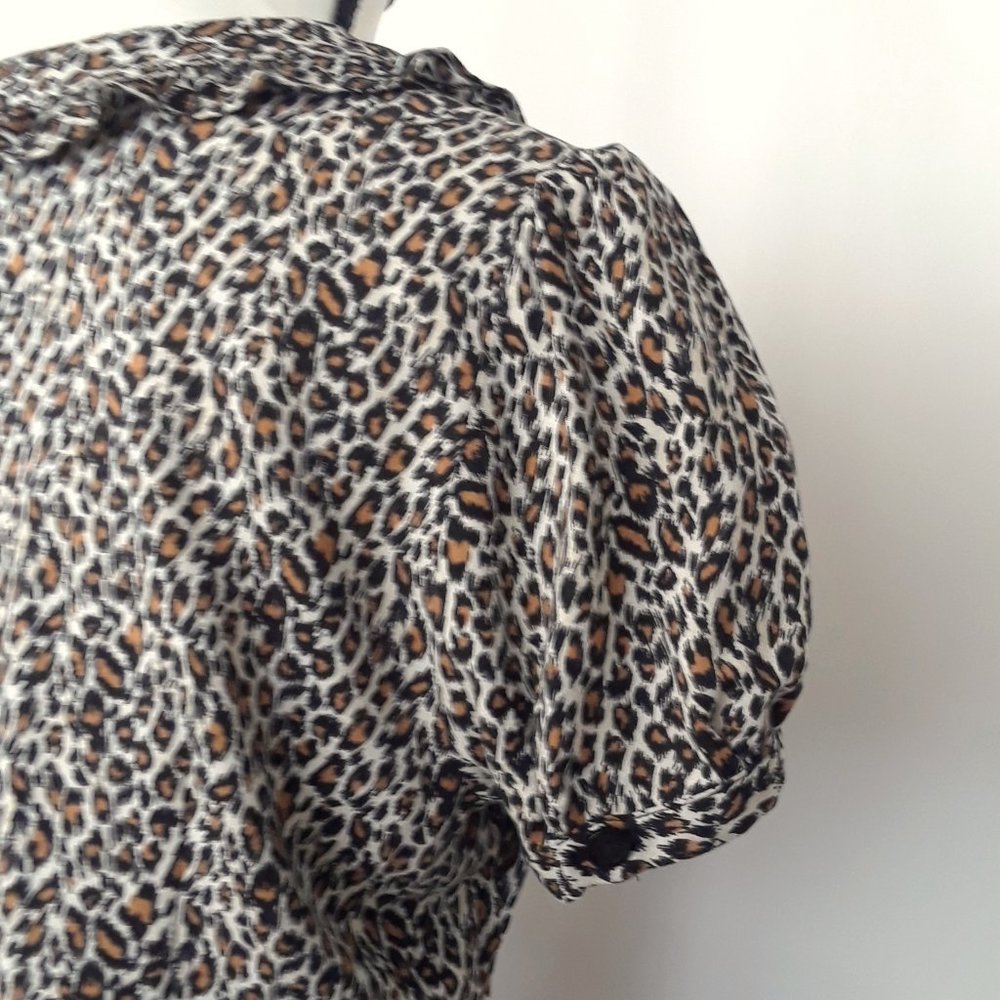AGB Retro Leopard Print A Line Short Puff Sleeve … - image 8